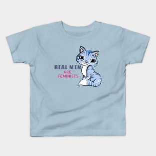 Real men are feminists design with cute kitty Kids T-Shirt